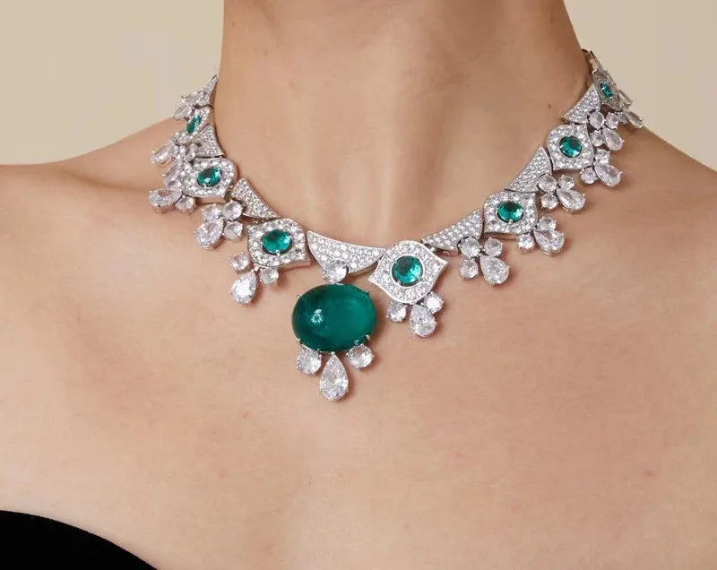 EYER Top Grade Temperament AAA Zircon designer Necklace For Women Luxury Green Drop Earrings Wedding Evening Dress Jewelry Set