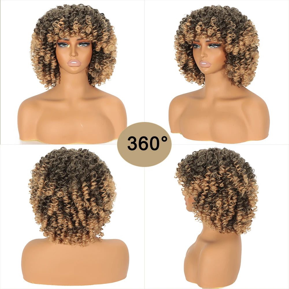 Afro Kinky Curly Wig Hair Wigs Synthetic Heat Resistant — Blonde | KIMLUD
