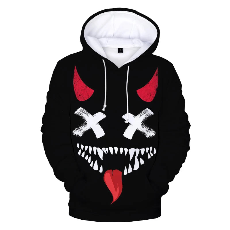 Hoodie – XOXO Pattern Devil Smiling Face 3D – Poly | KIMLUD