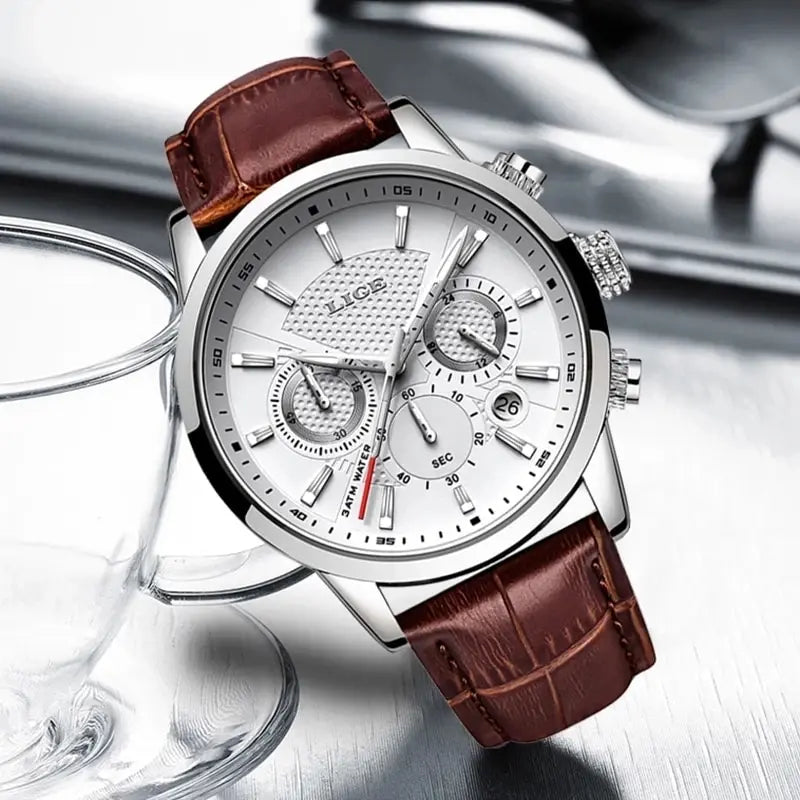 LIGE Watches Men 2025 Top Brand Luxury Casual Leather Quartz Men Watch Man Business Clock Male Sport Waterproof Date Chronograph