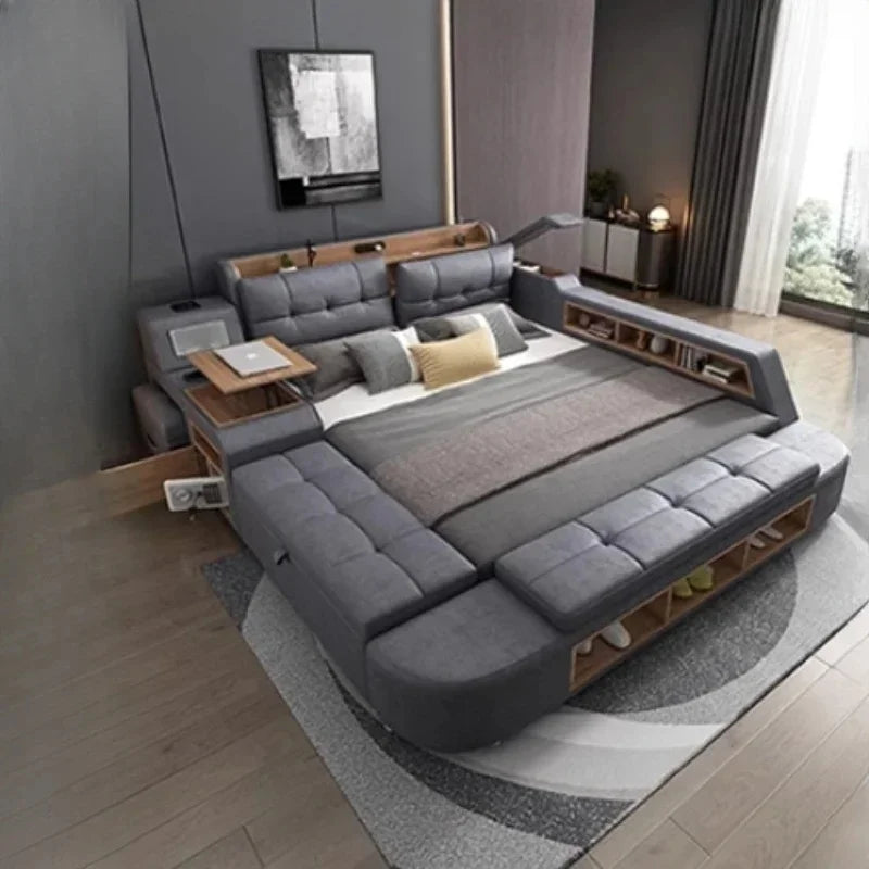 Nordic Multifunctional King Size Bed with Drawers for Bedroom or Backyard Furniture