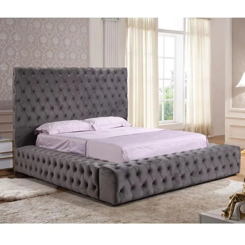 Diamond Tufted King Bed Deluxe Set — Champagne Taupe | KIMLUD