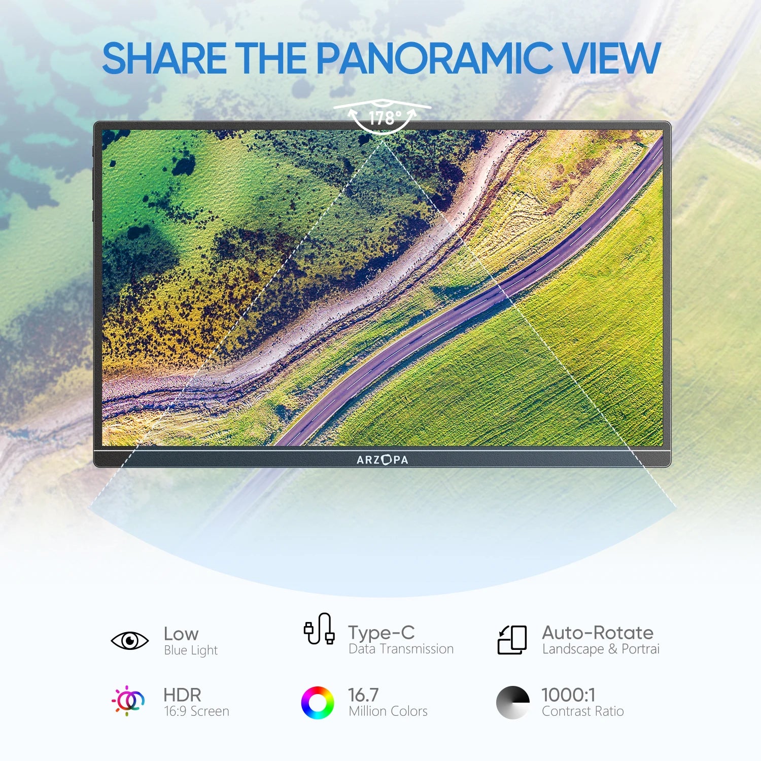 New ARZOPA 14.0'' 1080P FHD IPS Portable Monitor with USB C HDMI External Second Screen for Mac,Laptop,PC,Switch,PS,Xbox