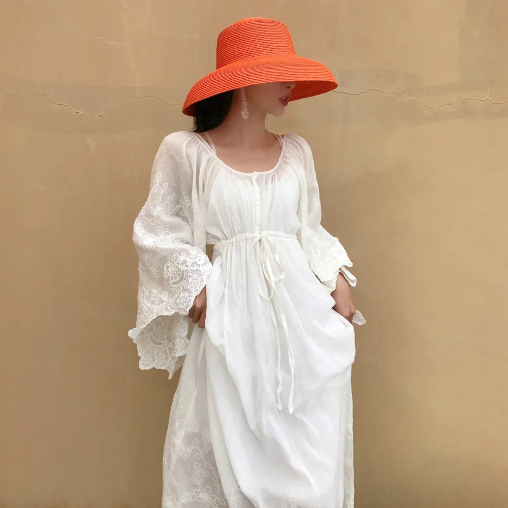 Straw Hepburn Sun Hat Wide Brim Foldable — Natural | KIMLUD