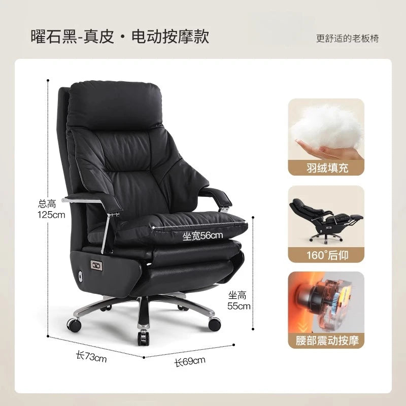 Genuine Leather Massage Chair Swivel Lift Ergonomic Office Chair — Cognac Brown | KIMLUD