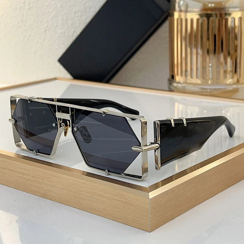 Half Frame Polygon Gradient Sunglasses — Gold Tone | KIMLUD