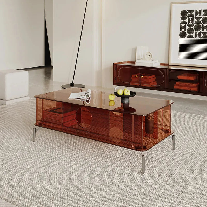 Multifunctional Modern TV Stand With Drawers And Cabinets — Amber Brown | KIMLUD
