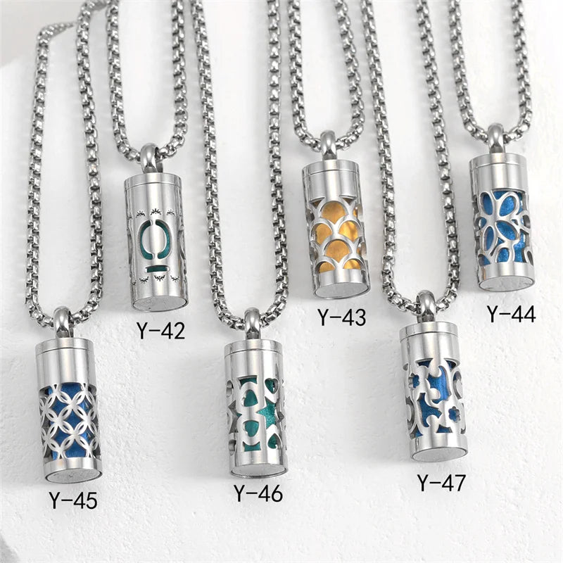 Polished Stainless Steel Necklace Lotus Aromatherapy Pendant — Blue | KIMLUD