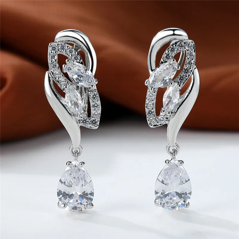 Crystal Zircon Clip Earrings Rainbow Stone — Blue | KIMLUD