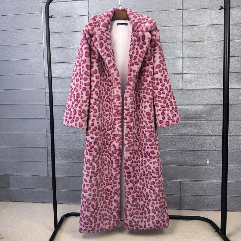 Fur Coat – Faux Rabbit Hair – Leopard Print Overcoat X-Long | KIMLUD