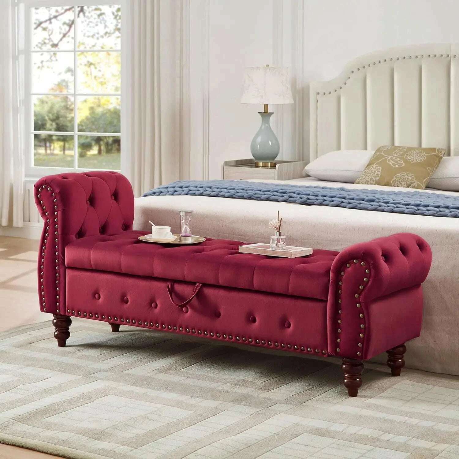 velvet-storage-bench-end-of-bed-storage-bench-with-rolled-armrest-entryway-ottoman-with-nailhead-trim-and-button-tufting-storkimlud-womens-fashion-34603496