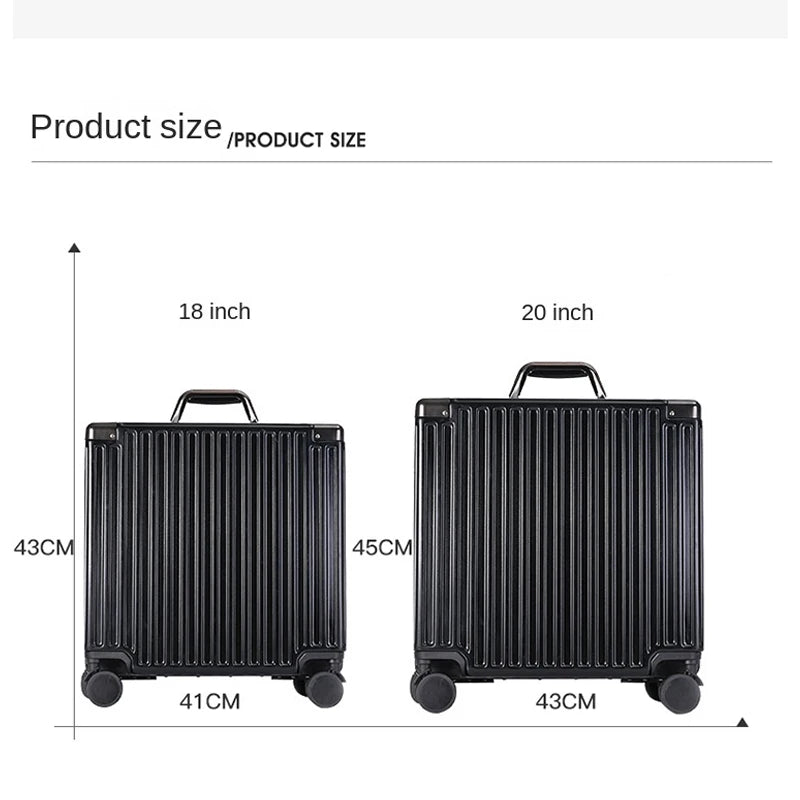 Aluminum Frame Carry-On Suitcase Sturdy PC Trolley Case — Black | KIMLUD
