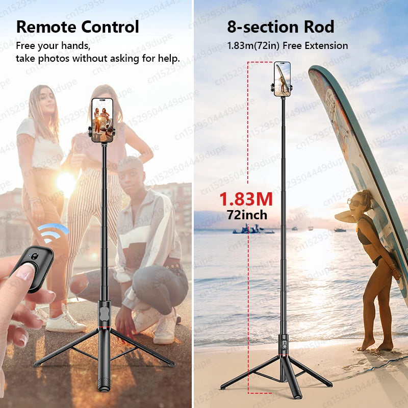 Portable Selfie Stick Tripod for Phone,Aluminum Alloy 72 inch Stand with Wireless Bluetooth,Cold Shoe for iPhone Smartphone