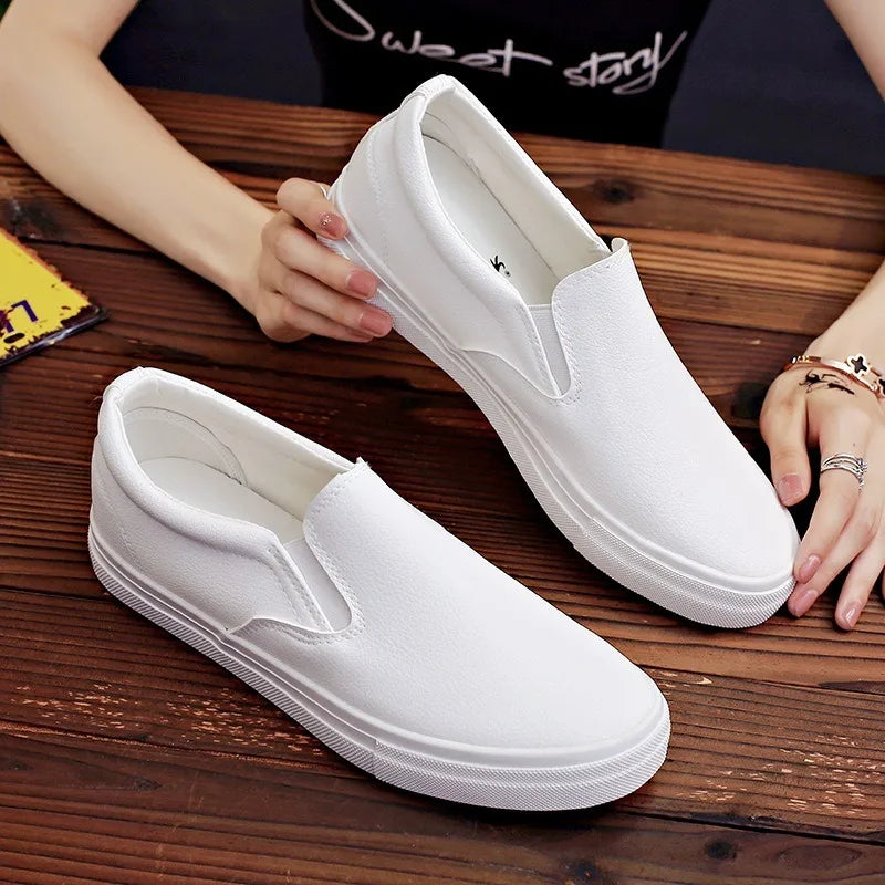 Men's Slip-On Loafers – Waterproof Faux Leather – White | KIMLUD