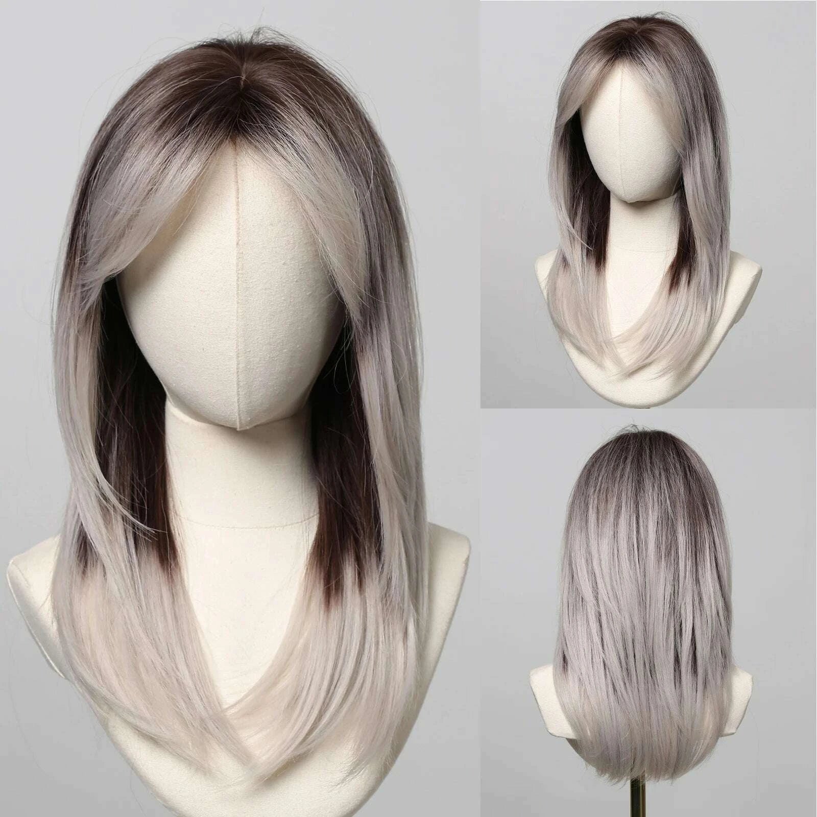 KIMLUD, Golden Blonde Mixed Synthetic Wig Dark Root Wavy Hair With Side Bangs for Women Daily Party Cosplay wig Heat Resistant Fiber, KIMLUD Womens Clothes