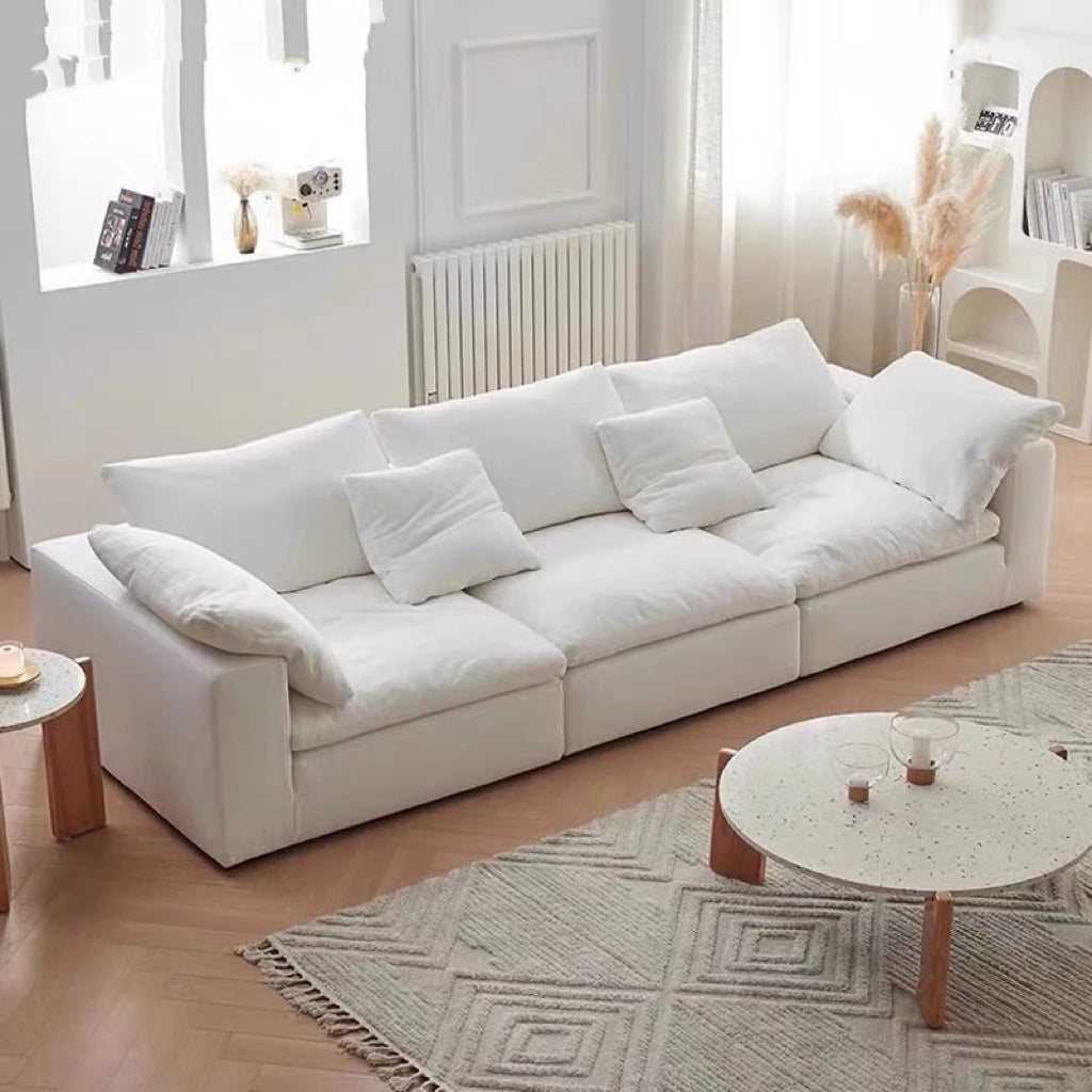 Velvet L-Shaped Sofa With Two-Three Seater Config — Ivory | KIMLUD