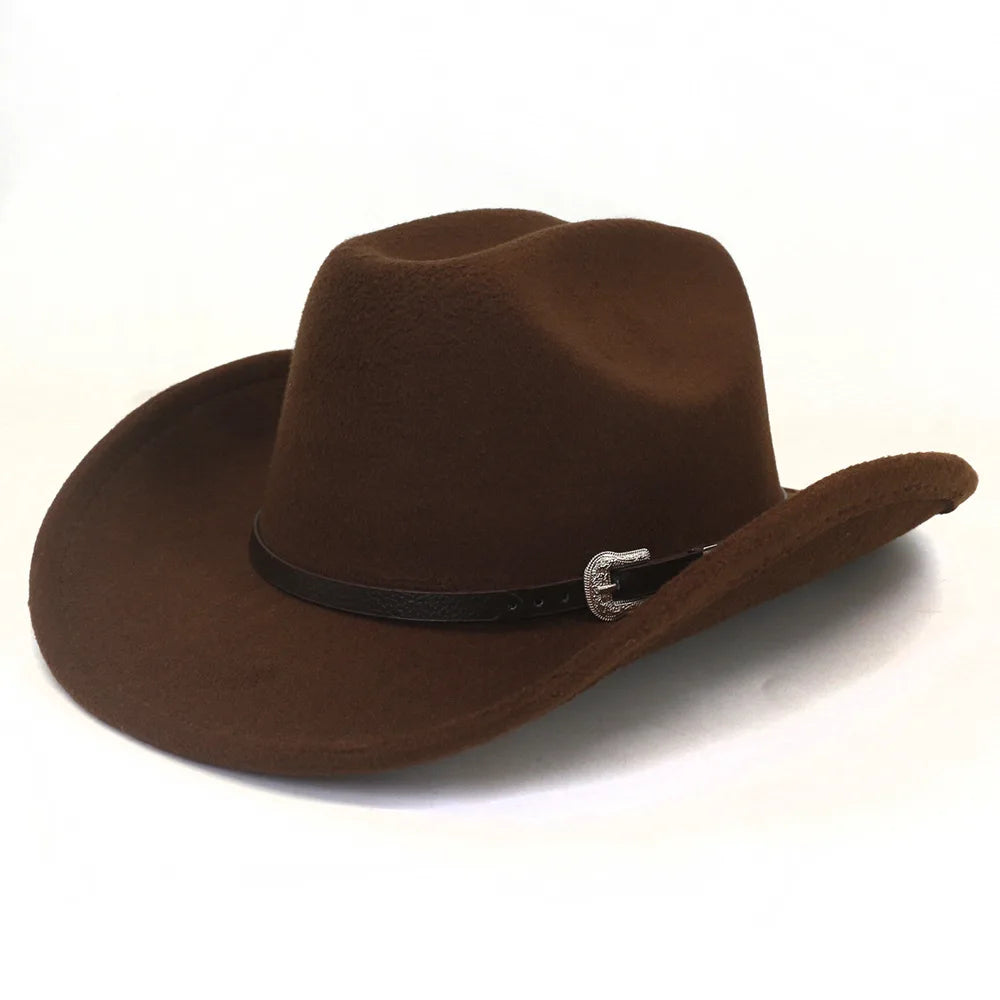 Felt Western Cowboy Hat With Black Belt — Black | KIMLUD