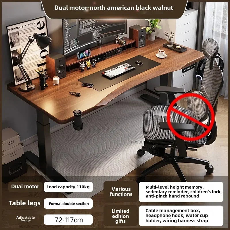 Nordic Pine Wood Standing Desk Electric Lift With Quiet Motor And Cable Management — Natural Pine | KIMLUD