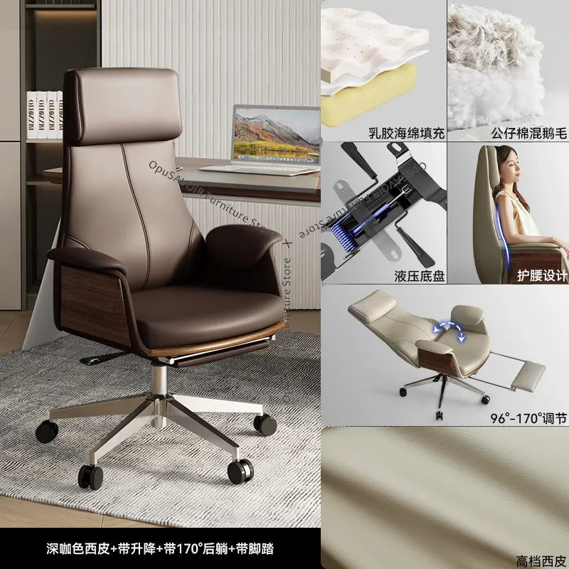 Genuine Leather Solid Office Chair — Beige | KIMLUD