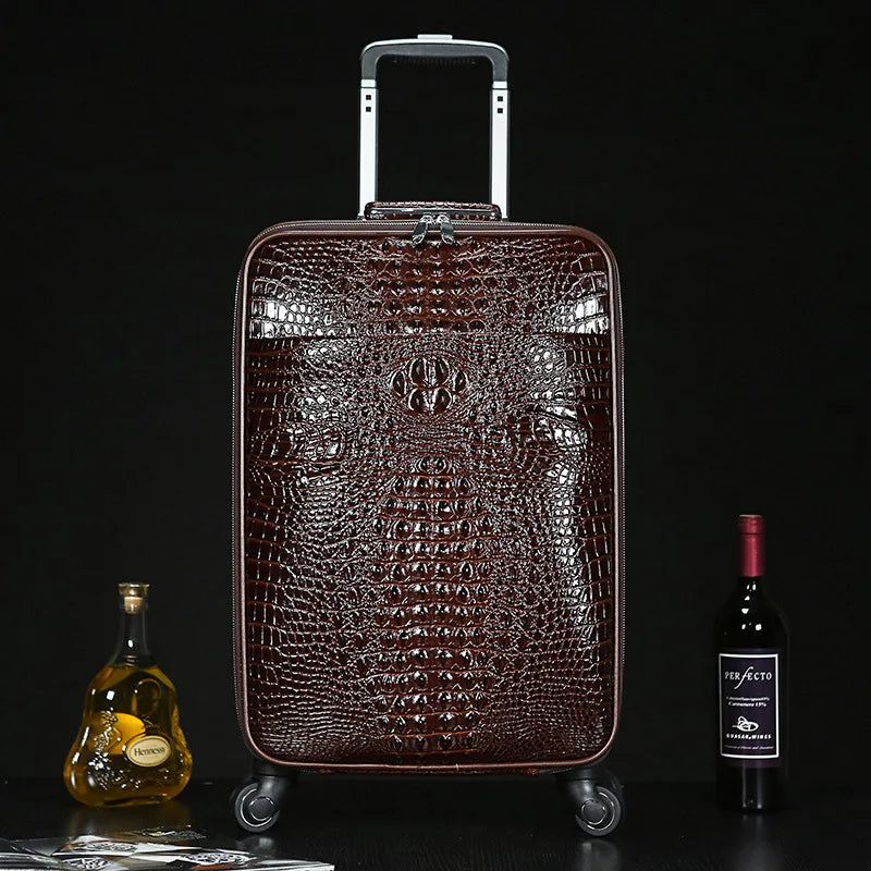 Genuine Leather crocodile pattern travel luggage with handbag backpack men's first layer cowhide trolley suitcase boarding case