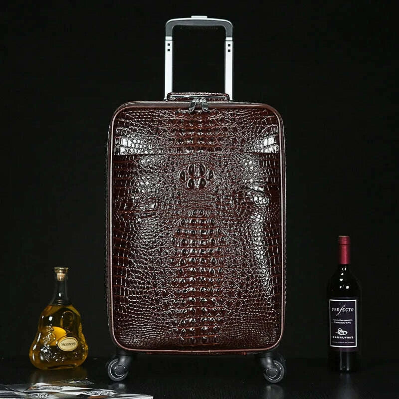 KIMLUD, Genuine Leather crocodile pattern travel luggage with handbag backpack men's first layer cowhide trolley suitcase boarding case, KIMLUD Womens Clothes