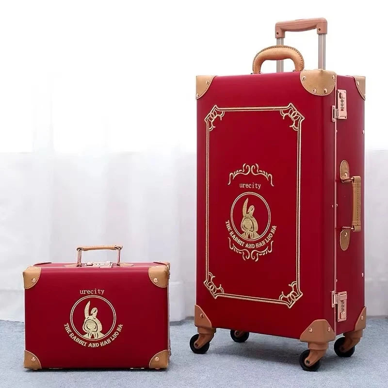Luggage Hand Embroidered Rolling Travel Set — Blue | KIMLUD
