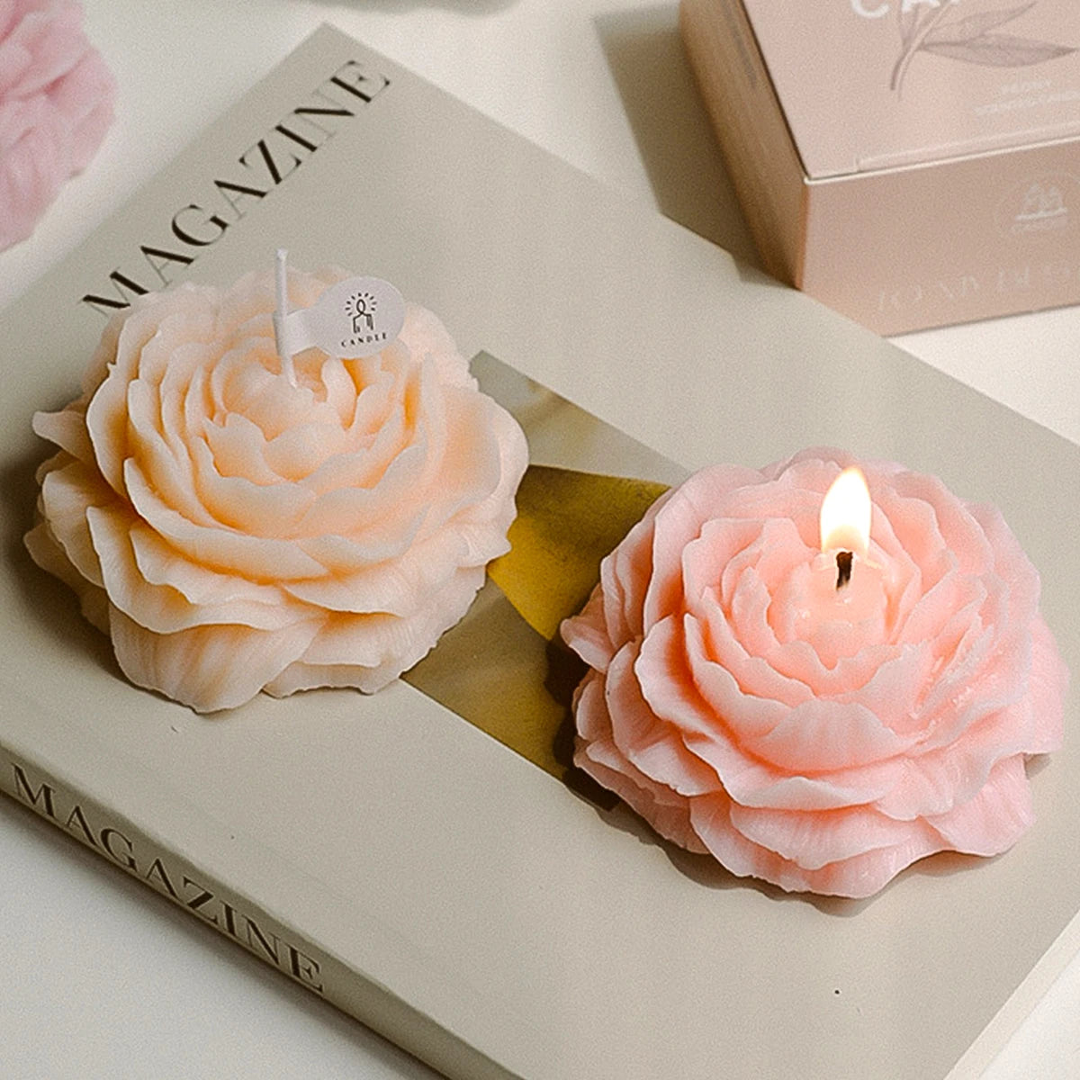 KIMLUD, 3D Peony Aromatic Candle Creative Flower Shape Aromatherapy Wedding Decor Gifts Box Valentine's Day Scented Souvenir Ornament, KIMLUD Womens Clothes