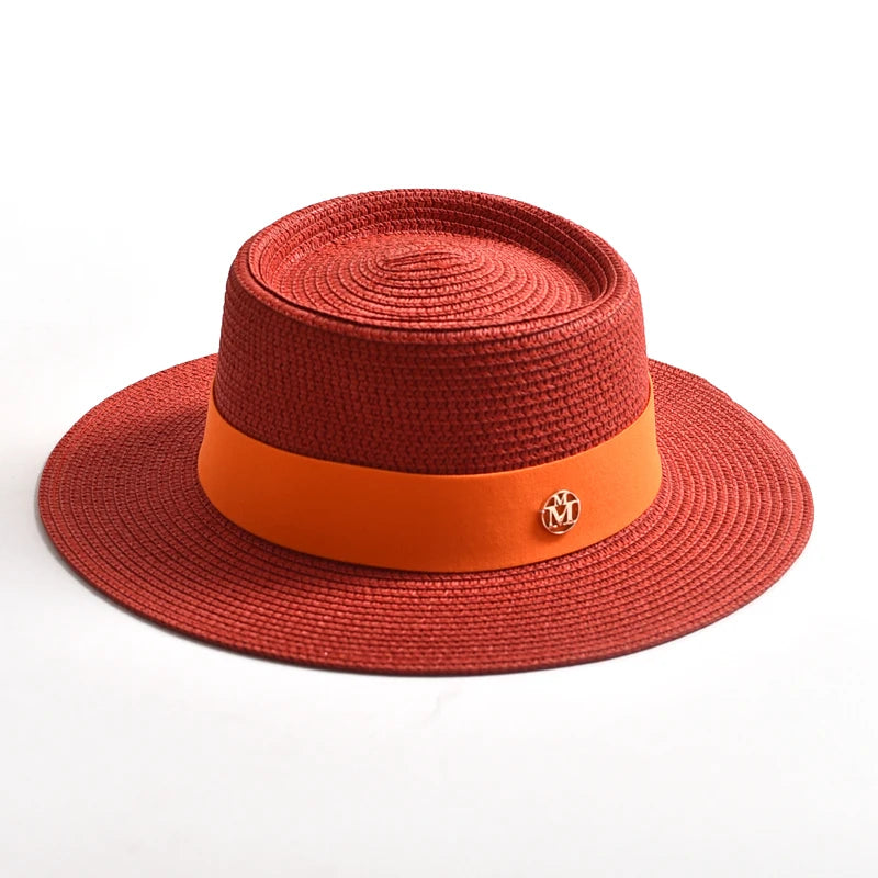 Hats and Caps Flat Brim Sun Hat with Ribbon — Natural | KIMLUD