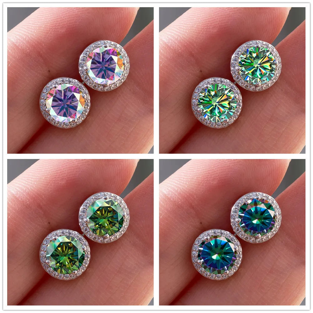 Sterling Silver Moissanite Round Stud Earrings 1.0ct Total — Colorless | KIMLUD