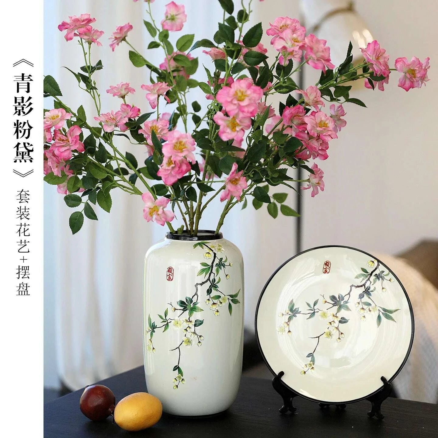 KIMLUD, Chinese ceramic vase ornament, living room entrance floral art, home hydroponics creative simple round housewarming gift flower, KIMLUD Womens Clothes