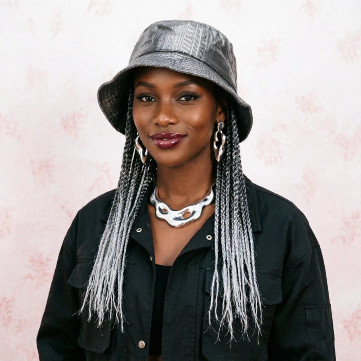 Silver Grey Snake Print Goddess Locs Cap Wig Pre-looped Faux Locs Baseball Hat Wig Braided For Black Women-Wigera