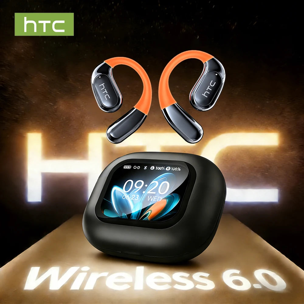 HTC Bluetooth Headphones Full HD LCD Display Wireless Earphones Translation Earbuds Clear Sound Quality with400mAh Charging Case