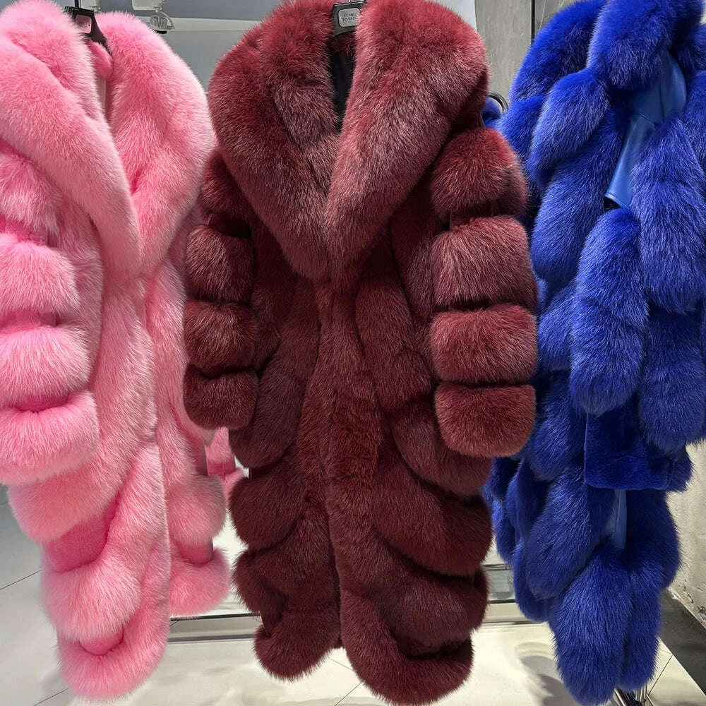 KIMLUD, YOLOAgain 2025 Winter Warm Luxury Real Fox Fur Coat Women Pink Fox Fur Jacket Long, KIMLUD Womens Clothes