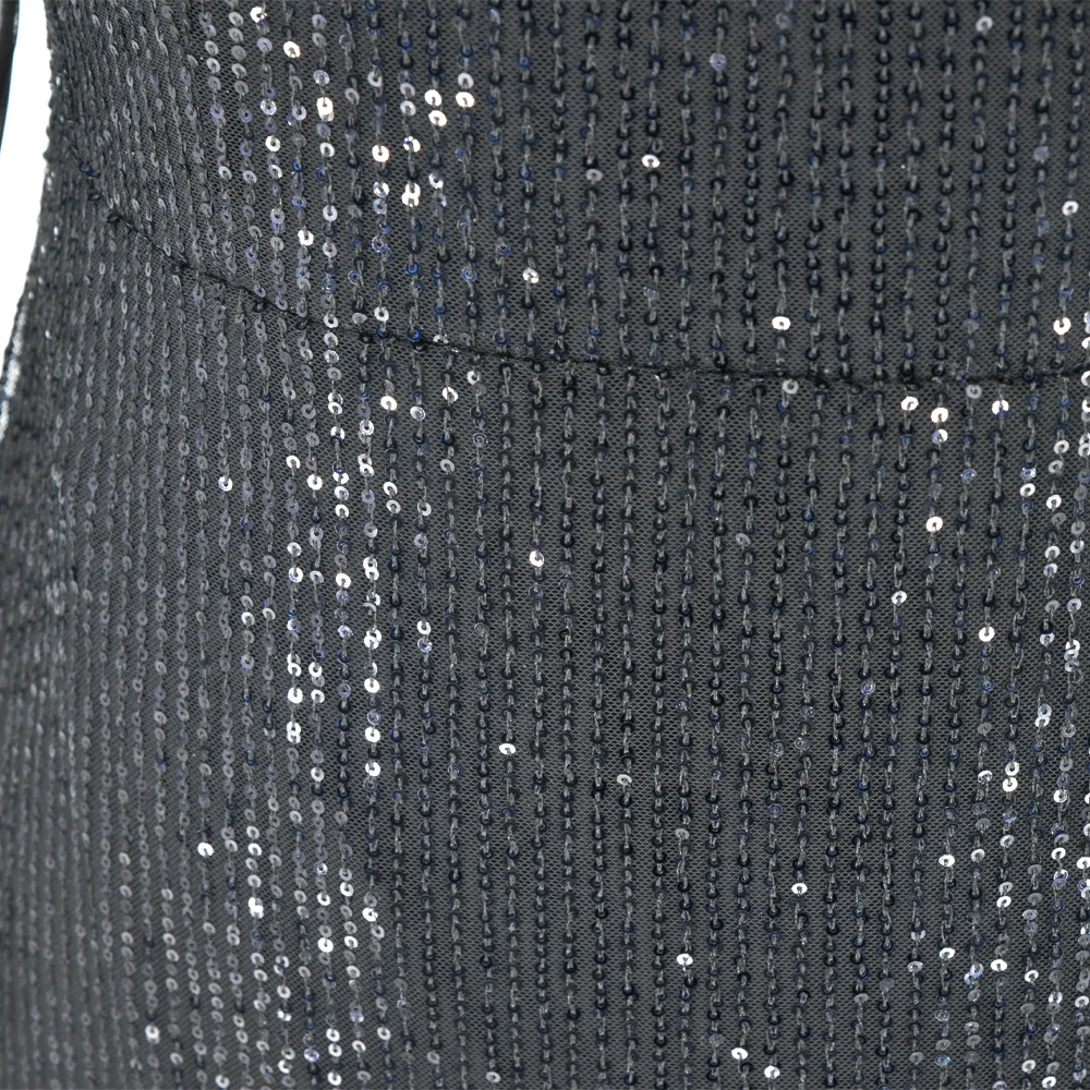 Party Dresses Plus Size Women Sequins Lace Splicing Black Elegant Evening Dresses Long Sleeve Large Fashion Lady Banquet Dress - KIMLUD