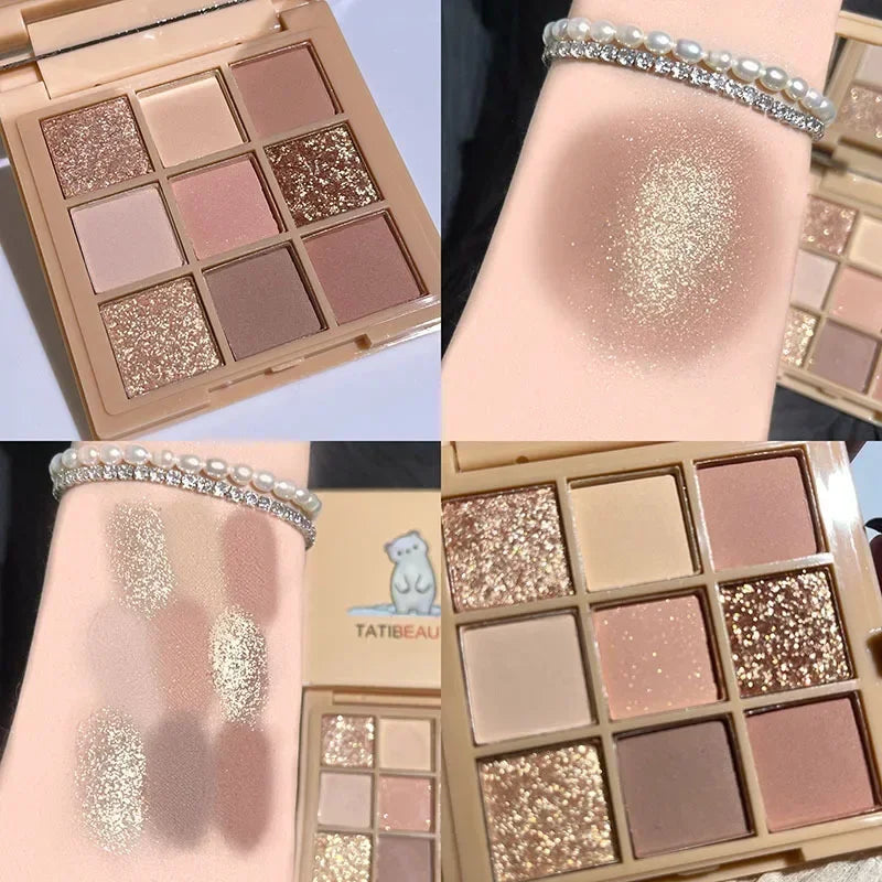 9 Colors Glitter Eyeshadow Palette Purple Lace Shimmer Pearlescent Matte Acrylic Eye Shadows Palette Waterproof Eye Make Up