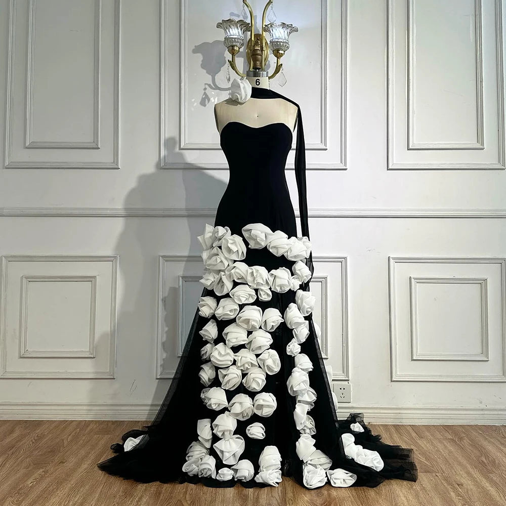 Serene Hill 2025 Pink Chiffon Strapless Sideslit Prom Dress Formal Party Wine Red Flowers Gown Rose Collar GLA72568 Customized