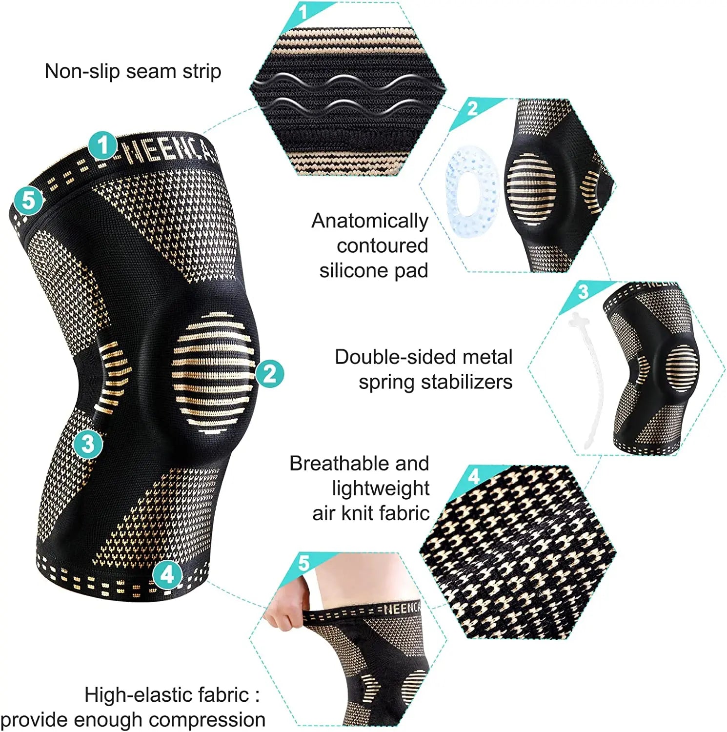 KIMLUD, NEENCA Copper Knee Brace Knee Support with Patella Gel Pad &Side Stabilizers for Knee Pain Sport Arthritis ACL Joint Pain Relief, KIMLUD Womens Clothes