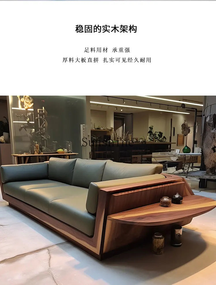 Chinese-Style Ash Wood Sofa Sculptural Frame — Sage Green | KIMLUD