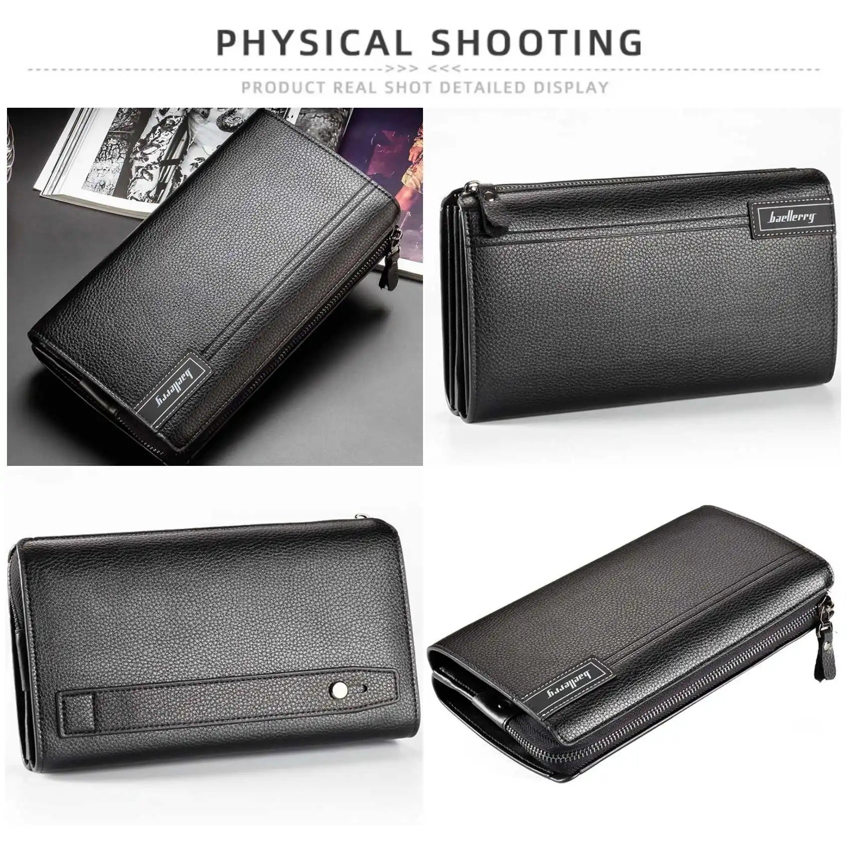 Business Casual Lychee Pattern Clutch Bag — Black | KIMLUD