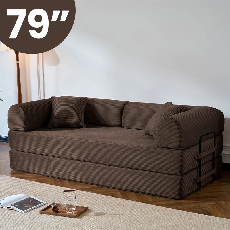 Corduroy Folding Convertible Sofa Bed — Olive | KIMLUD