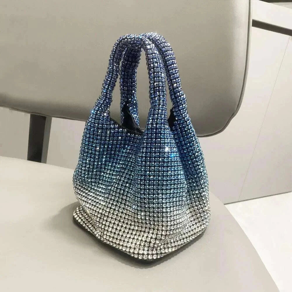 KIMLUD, Handle Rhinestones Evening clutch Bag Purses and handbag luxury Designer hobo shoulder bag Shiny Crystal Clutch purse bucket bag, KIMLUD Womens Clothes