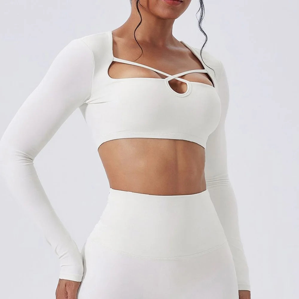 Nylon Elastane Long Sleeve Yoga Top Skin-Hugging — Blue | KIMLUD