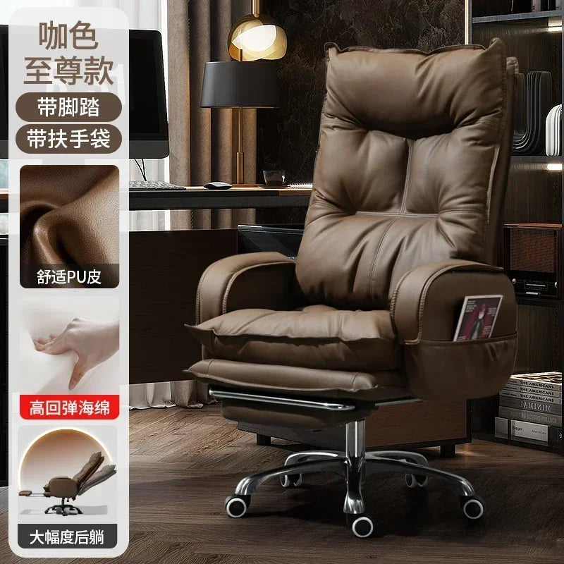 Cortex Leather-Blend Office Chair Executive Desk Chair With Ergonomic High Back — Cognac Brown | KIMLUD
