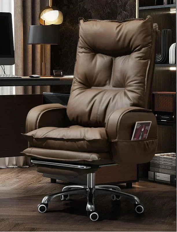 Cortex Leather-Blend Office Chair Executive Desk Chair With Ergonomic High Back — Cognac Brown | KIMLUD
