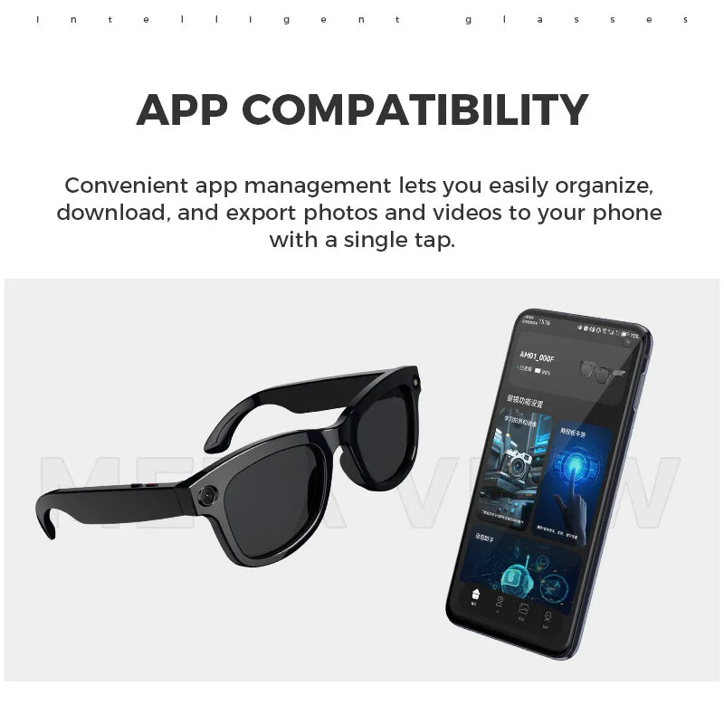 AI Smart Glasses Built-in Camera Photography Video Recording Voice Translation 250mAh Waterproof Music Bluetooth Smart Glasses