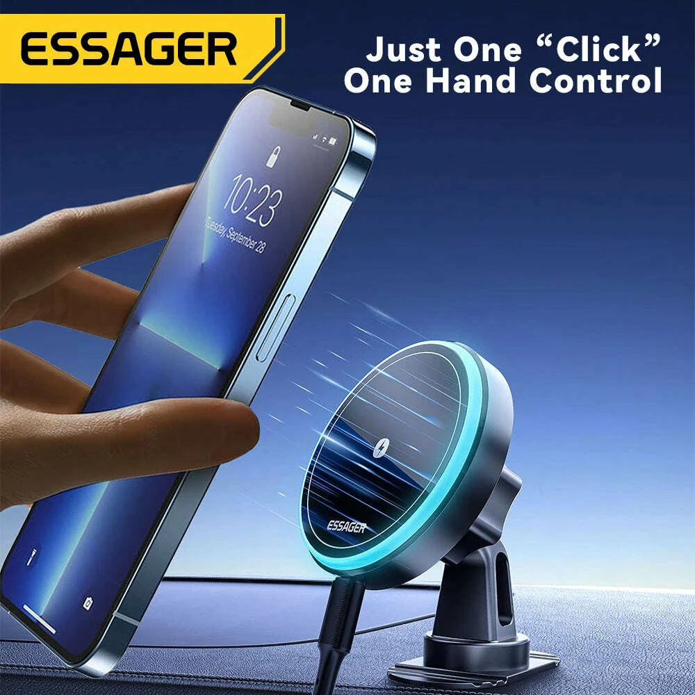 KIMLUD, Essager Magnetic Wireless Charger Car Phone Holder 15W RGB Seven Color Light Fast Charging Mount Stand For IPhone15 14 13Android, KIMLUD Womens Clothes