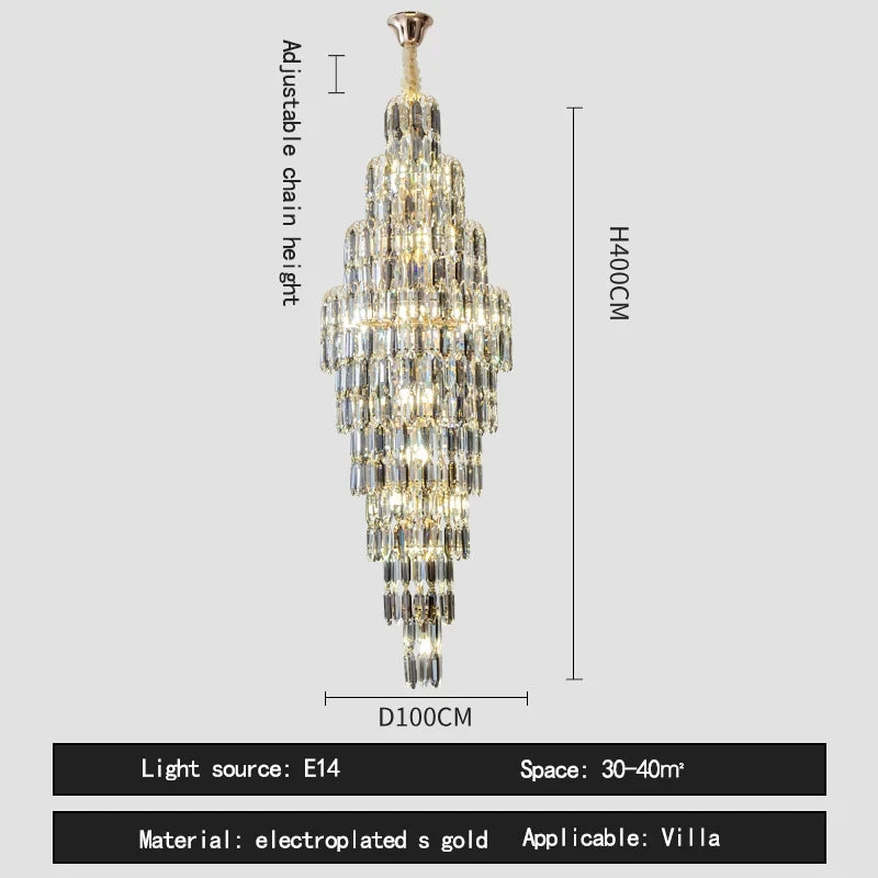 Duplex Building Chandelier Villa Living Room Crystal Lamp Hotel Luxury Chandelier High-end Spiral Staircase Long Chandelier