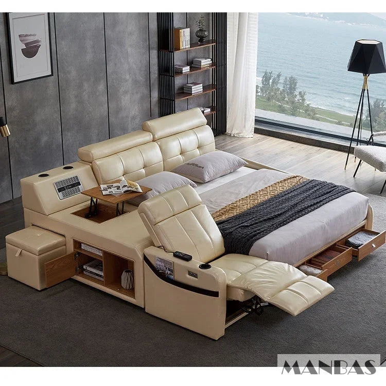 Genuine Leather Massage Bed Bluetooth Speaker — Chocolate Brown | KIMLUD
