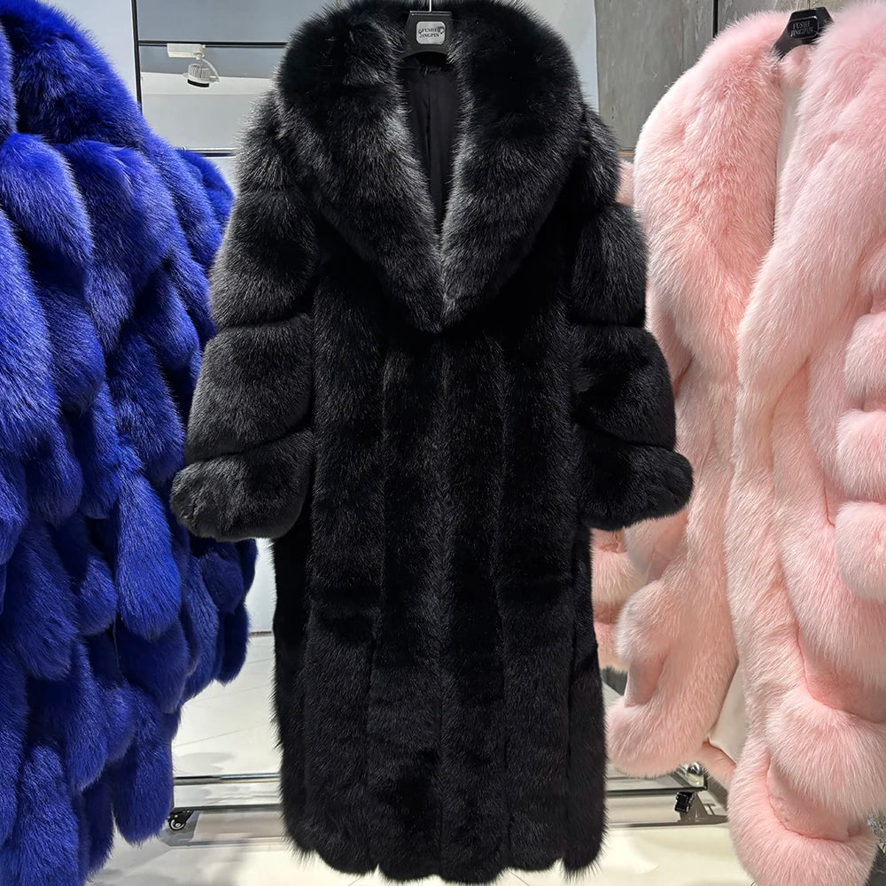 KIMLUD, YOLOAgain 2025 Winter Warm Long Luxury Real Fox Fur Jacket Coat Women 120cm length, KIMLUD Womens Clothes