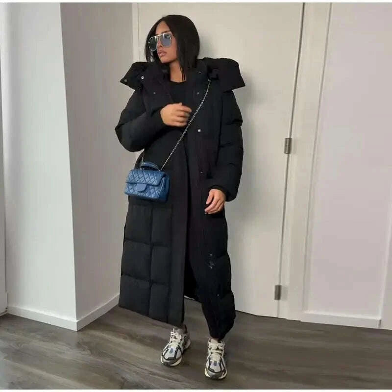 Hooded Lace up Long Jacket Woman Solid Color Zipper Long Sleeve Loose Coats Versatile Warm Minimalist Women's New Winter Jackets